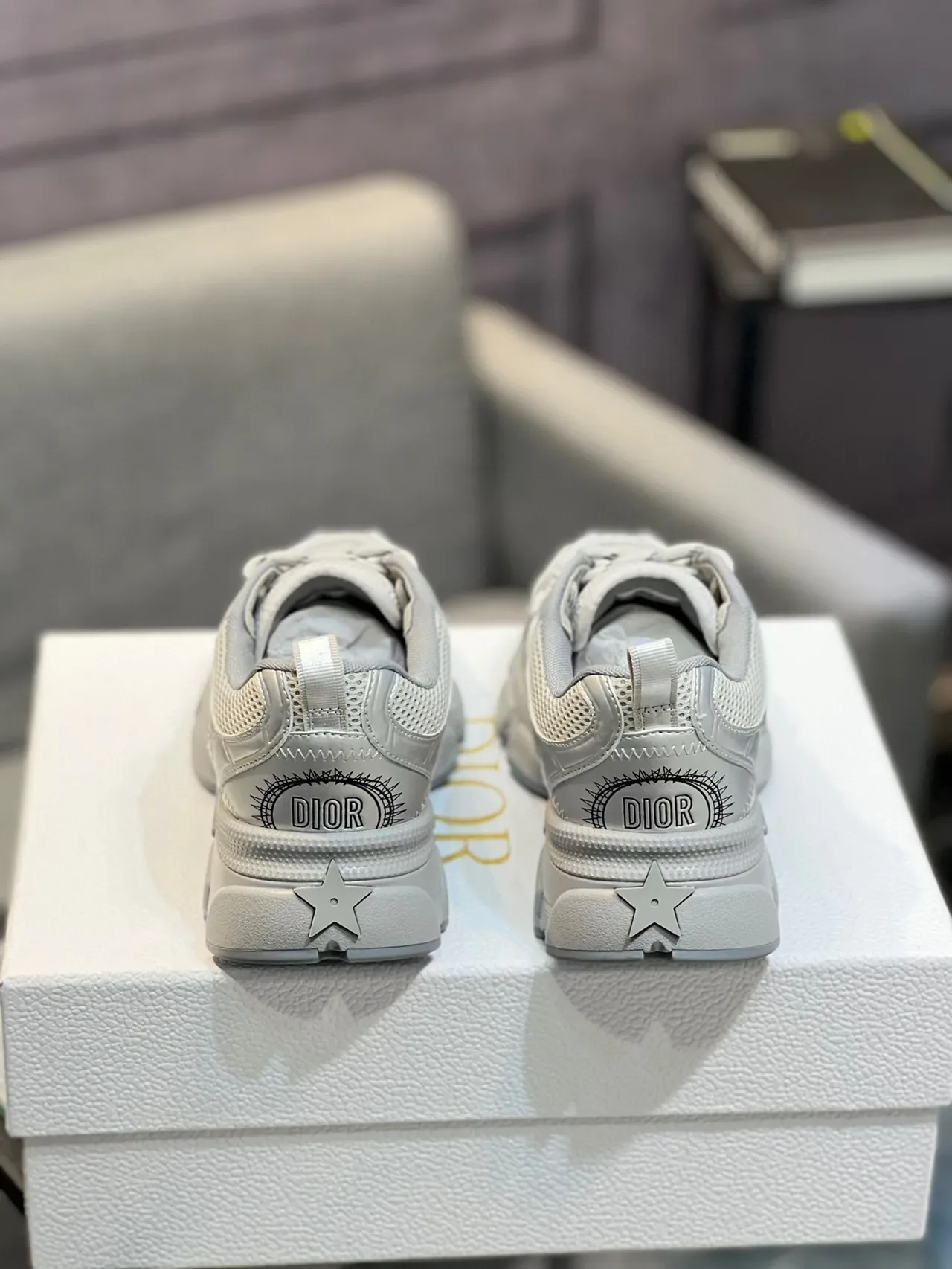 Silver Gray Sole Metallic Finish Chunky Sneakers 6