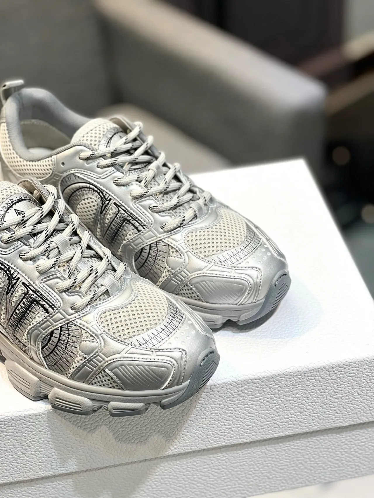 Silver Gray Sole Metallic Finish Chunky Sneakers 7