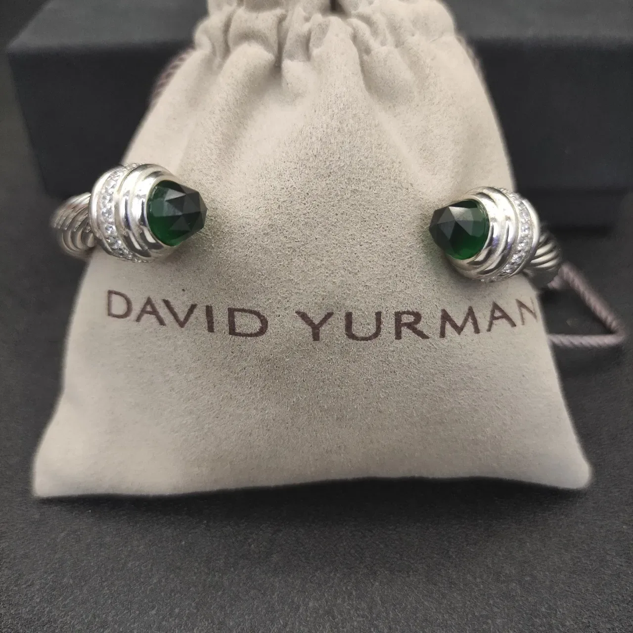 Silver Green Twisted Cable Faceted Stone Terminals Bracelet 3