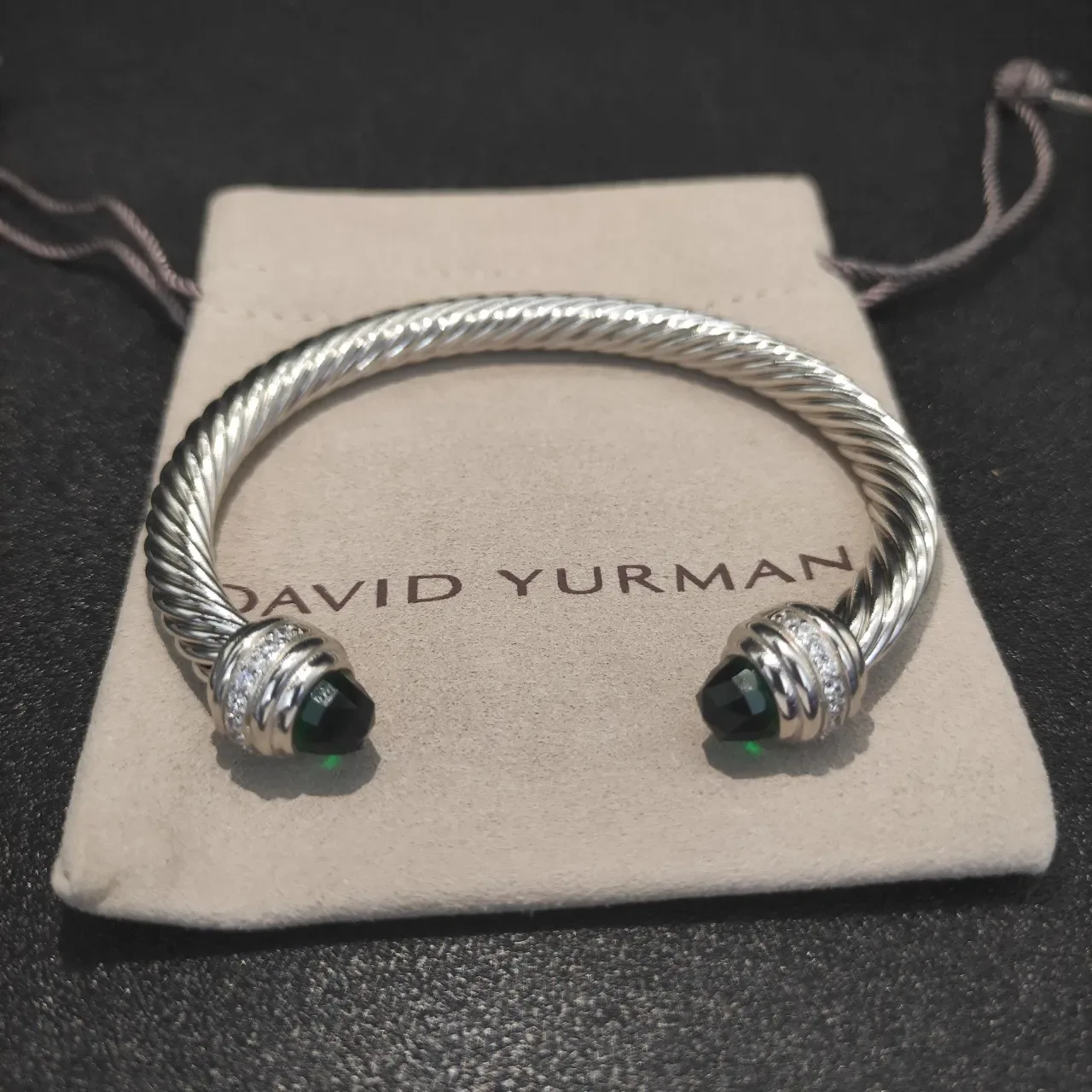 Silver Green Twisted Cable Faceted Stone Terminals Bracelet 4