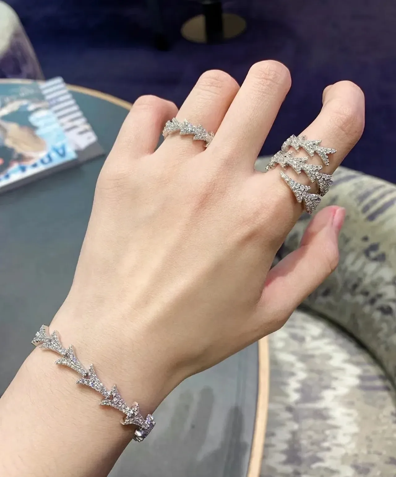 Silver Navy Crown-Shaped Pavé-Set Jewelry 2