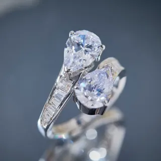 Silver Pear-Cut Twin-Stone Split Shank Ring