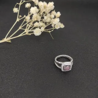 Silver Purple Twisted Rope Band Square Cushion-Cut Center Stone Ring