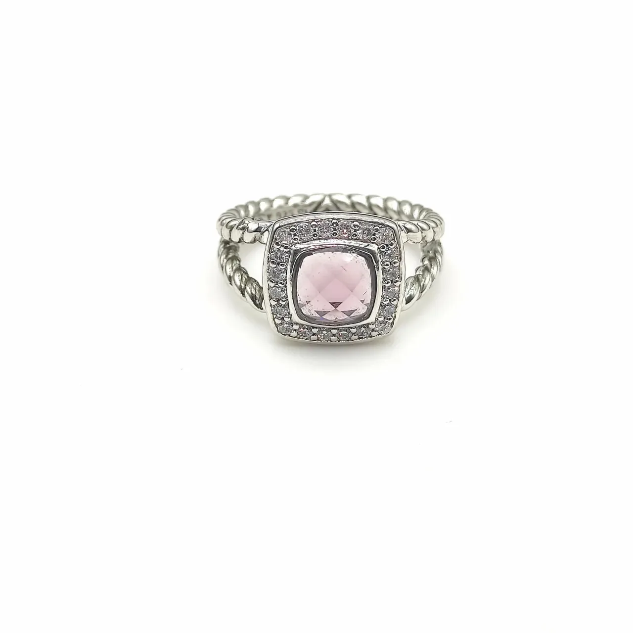Silver Purple Twisted Rope Band Square Cushion-Cut Center Stone Ring 3