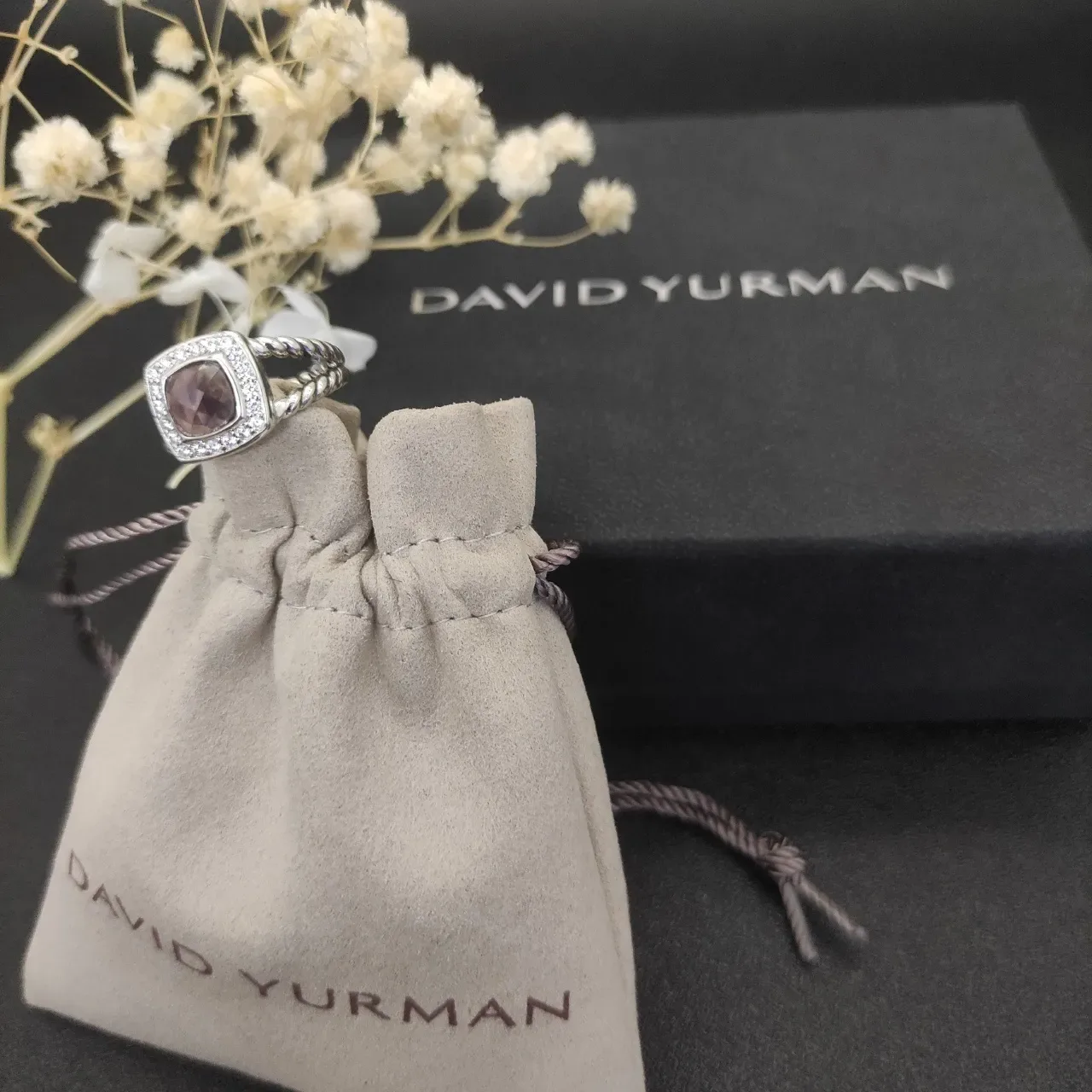 Silver Purple Twisted Rope Band Square Cushion-Cut Center Stone Ring 4