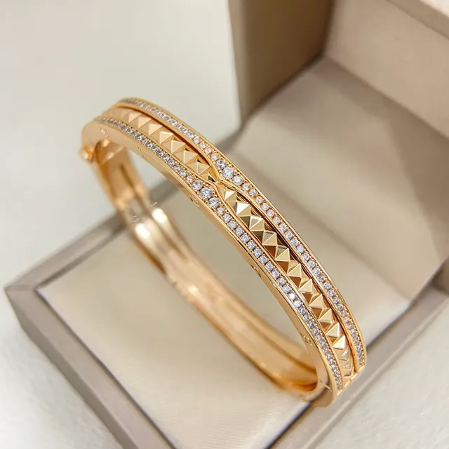 Silver-Tone Pavé Crystal and Pyramid Stud Hinged Bangle Bracelet 4