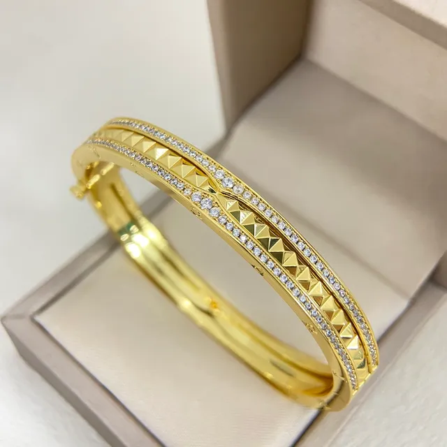 Silver-Tone Pavé Crystal and Pyramid Stud Hinged Bangle Bracelet 5