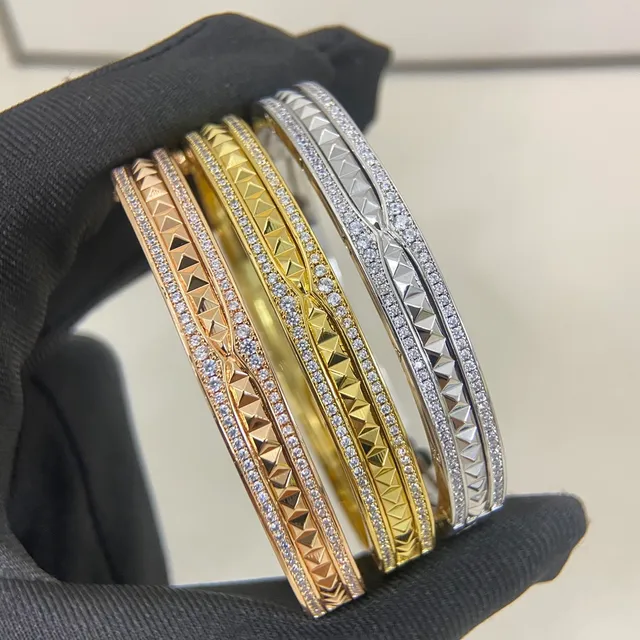 Silver-Tone Pavé Crystal and Pyramid Stud Hinged Bangle Bracelet 6