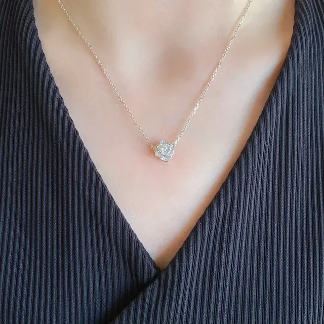 Silver-Tone Pavé Floral Rose Pendant Necklace 3
