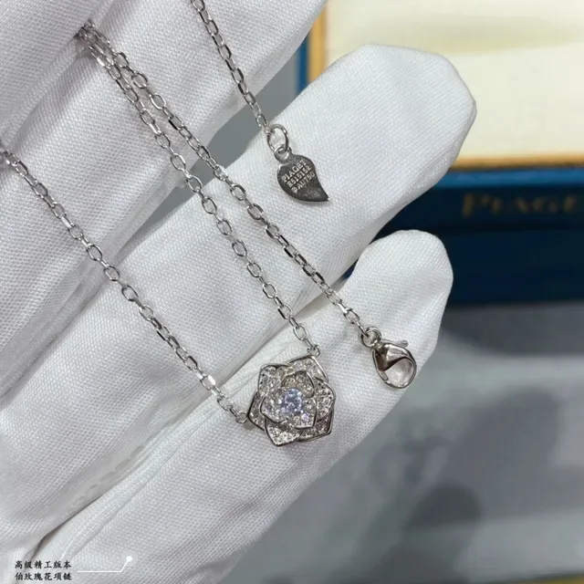 Silver-Tone Pavé Floral Rose Pendant Necklace 5