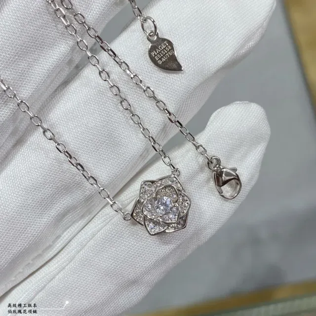 Silver-Tone Pavé Floral Rose Pendant Necklace 8