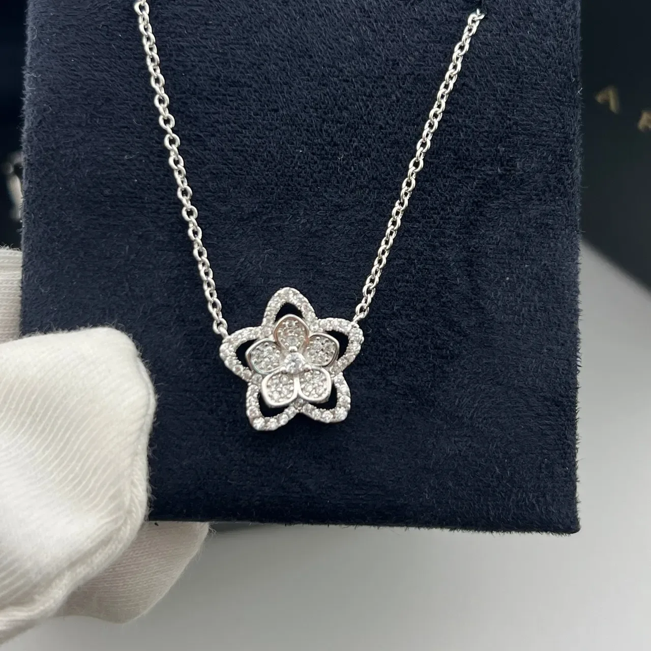 Silver-Tone Pavé Flower Pendant Necklace 3