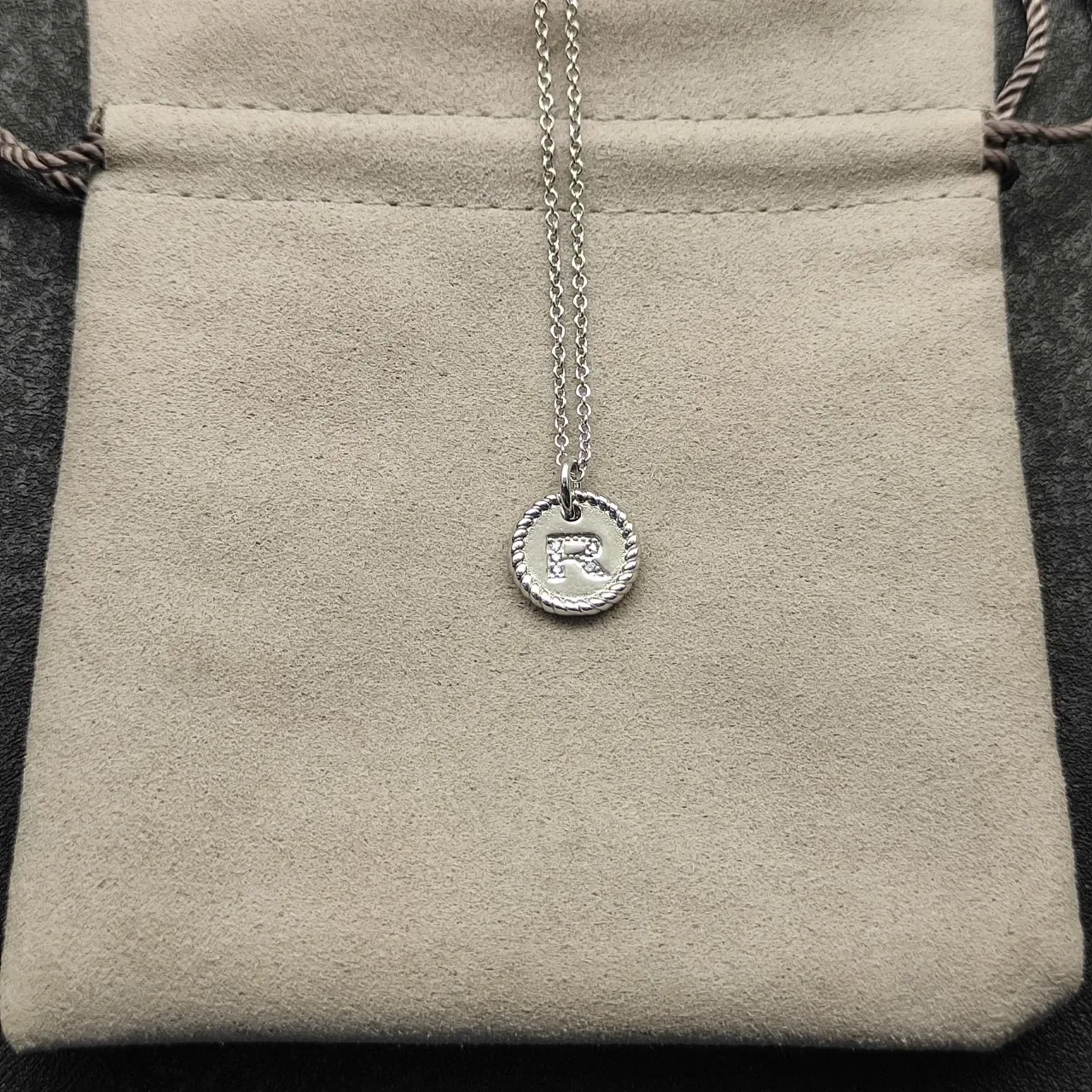 Silver-Tone Rope-Edge Initial R Disc Pendant Necklace 2