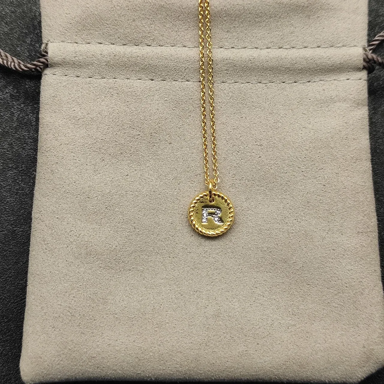 Silver-Tone Rope-Edge Initial R Disc Pendant Necklace 3
