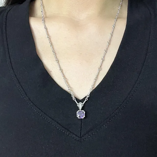 Silver-Tone Square-Cut Stone Pendant Necklaces 3