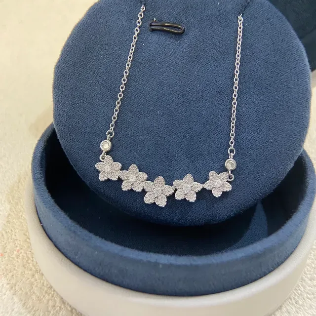 Silver-Toned Pavé Floral Five-Cluster Necklace 2