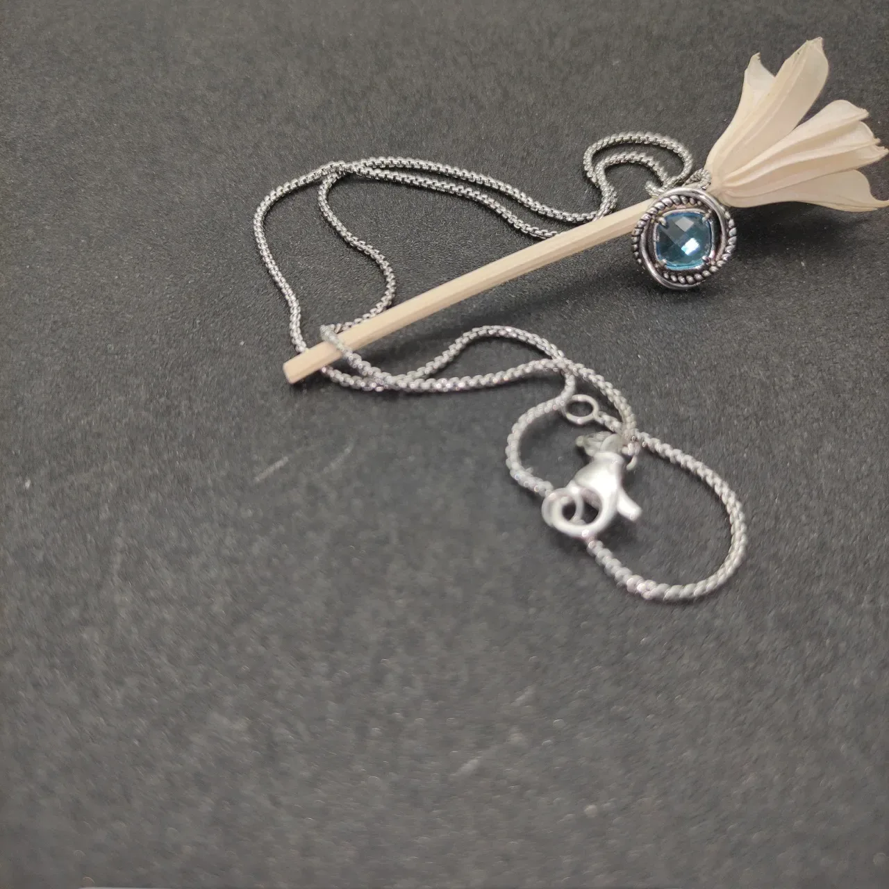 Silver-Toned Rope Bezel Blue Faceted Gemstone Pendant Necklace 7
