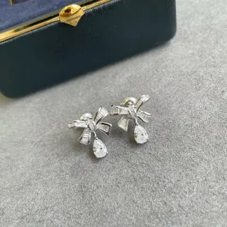 Silver Transparent Bow-Shaped Baguette-Cut Earrings
