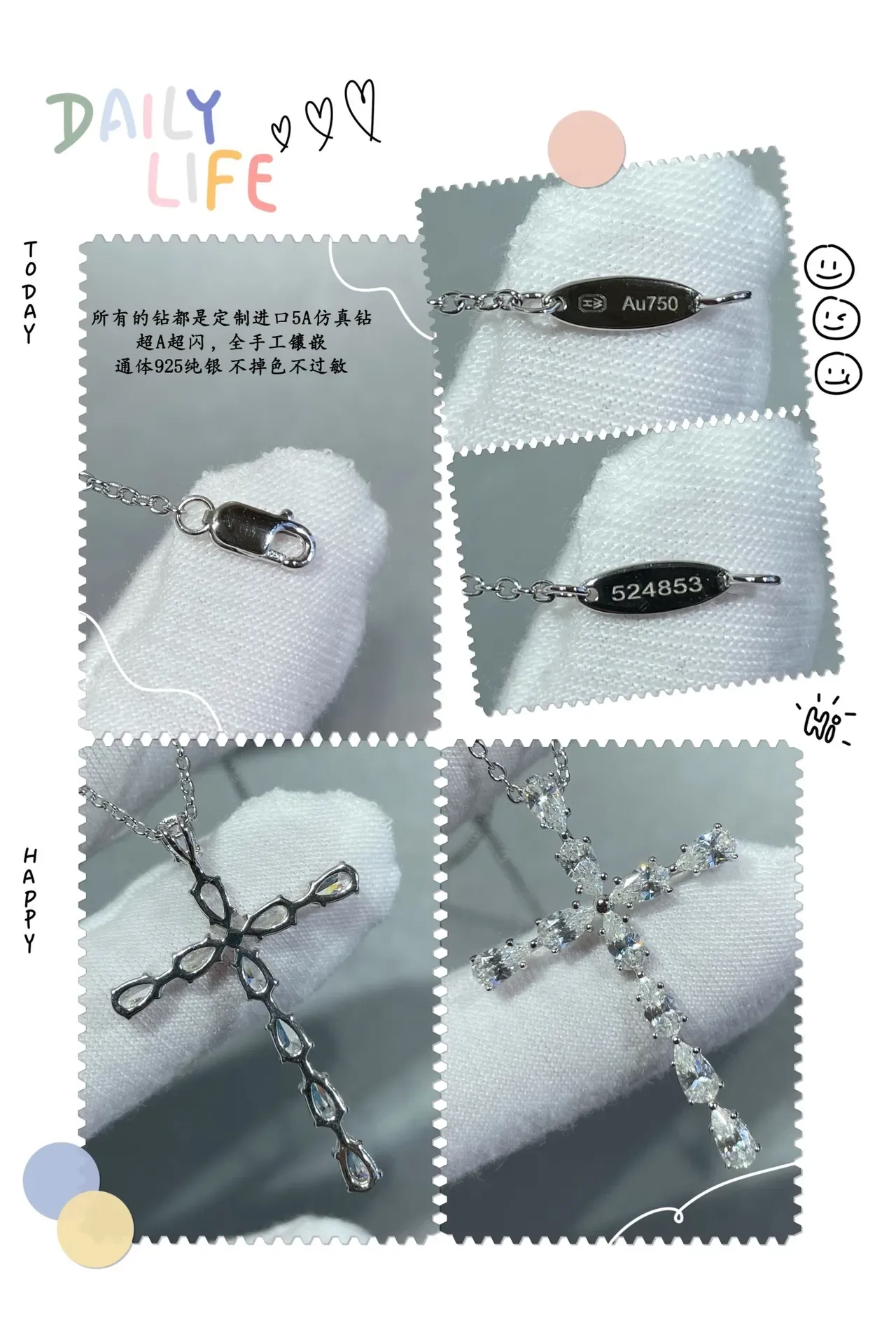 Silver Transparent Cross-Shaped Pendant Pear And Marquise Crystals Necklace 5