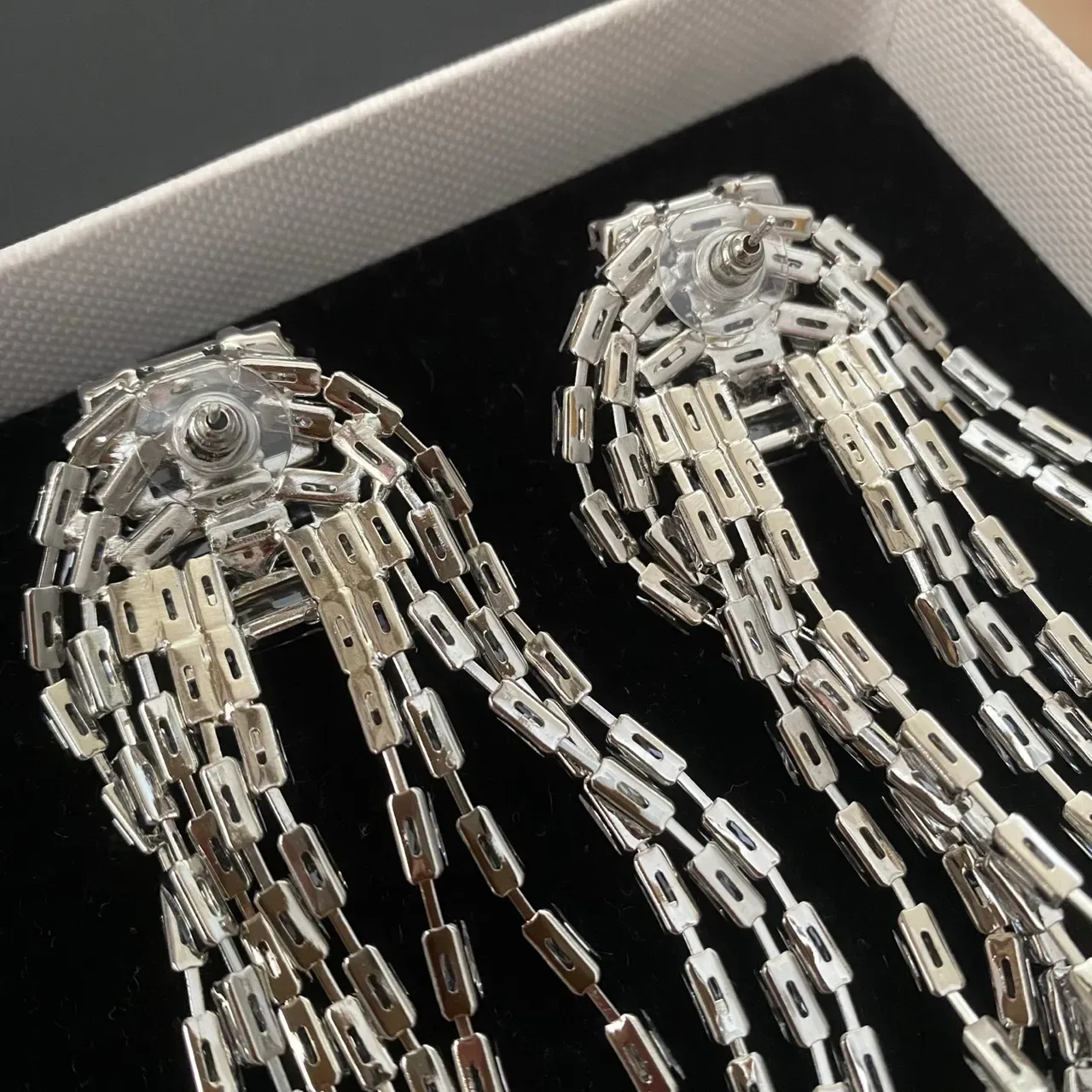 Silver Transparent Multi-Strand Tassel Baguette-Cut Crystals Jewelry 5
