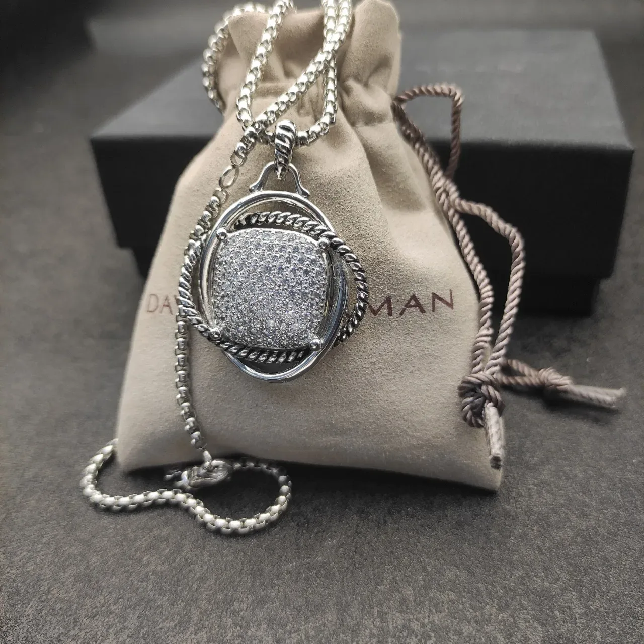 Silver Transparent Pavé-Set Square Face Rope-Twist Bezel Necklace 3