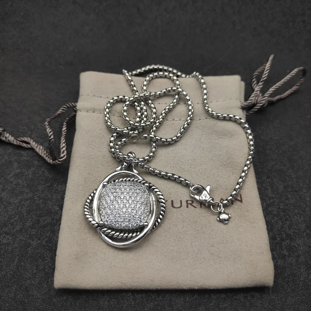 Silver Transparent Pavé-Set Square Face Rope-Twist Bezel Necklace 4