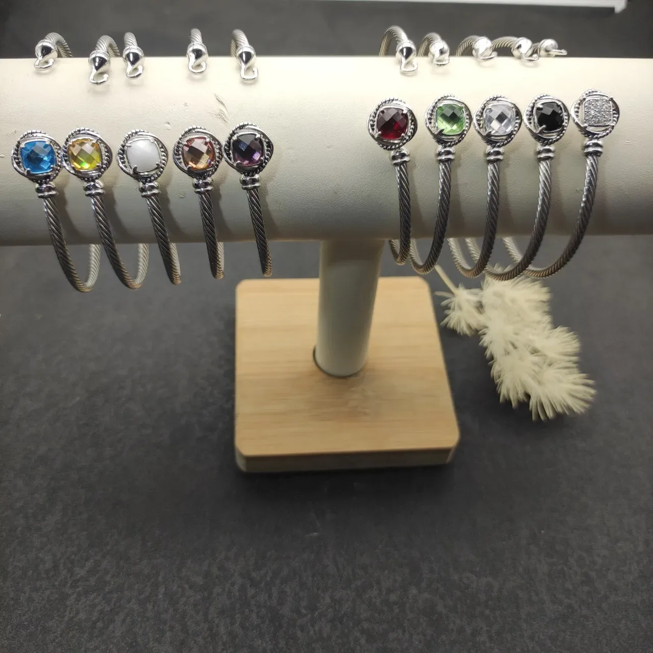 Silver Transparent Twisted Cable Wire Faceted Clear Stone Bracelet 4