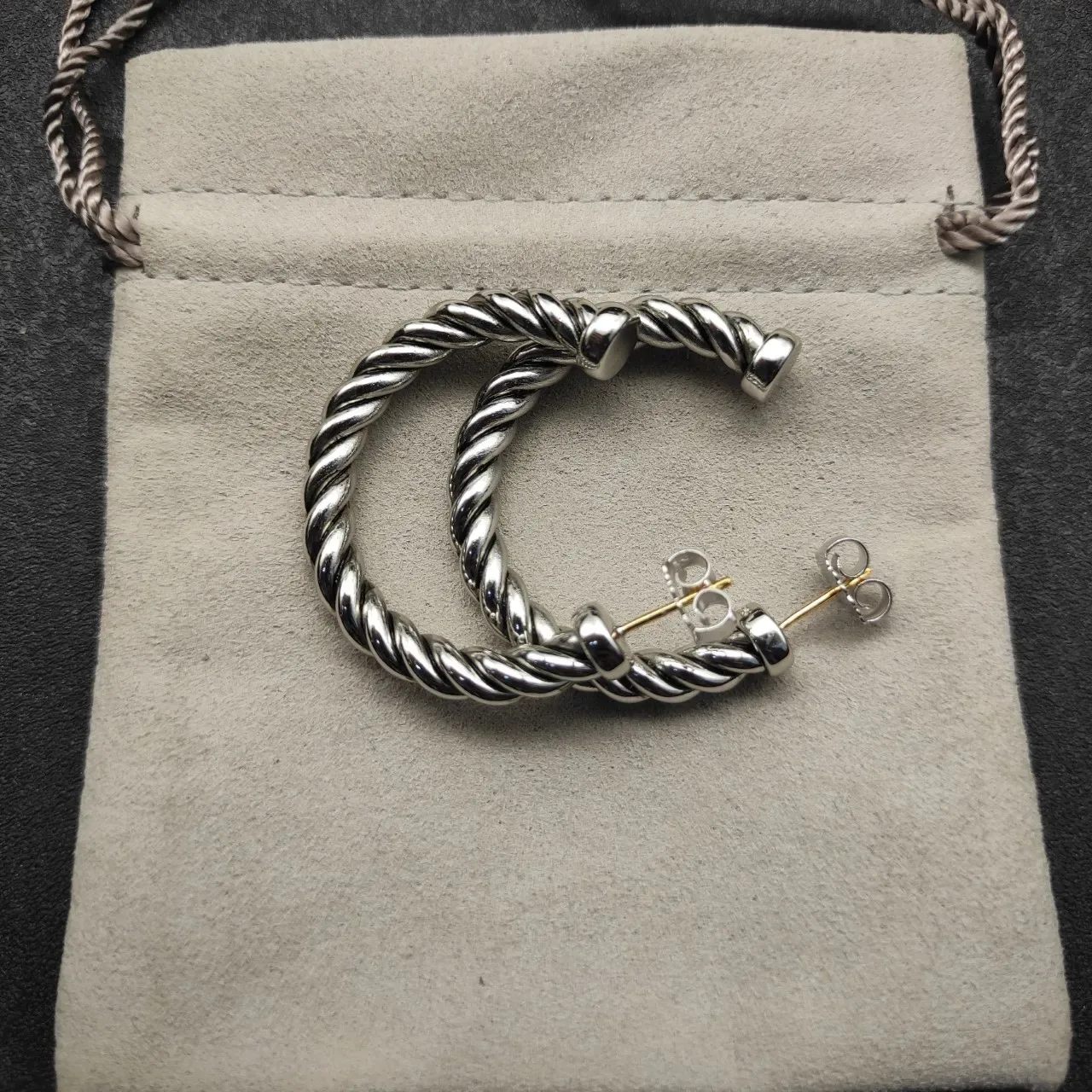 Silver Twisted Rope Hoop Earrings 2