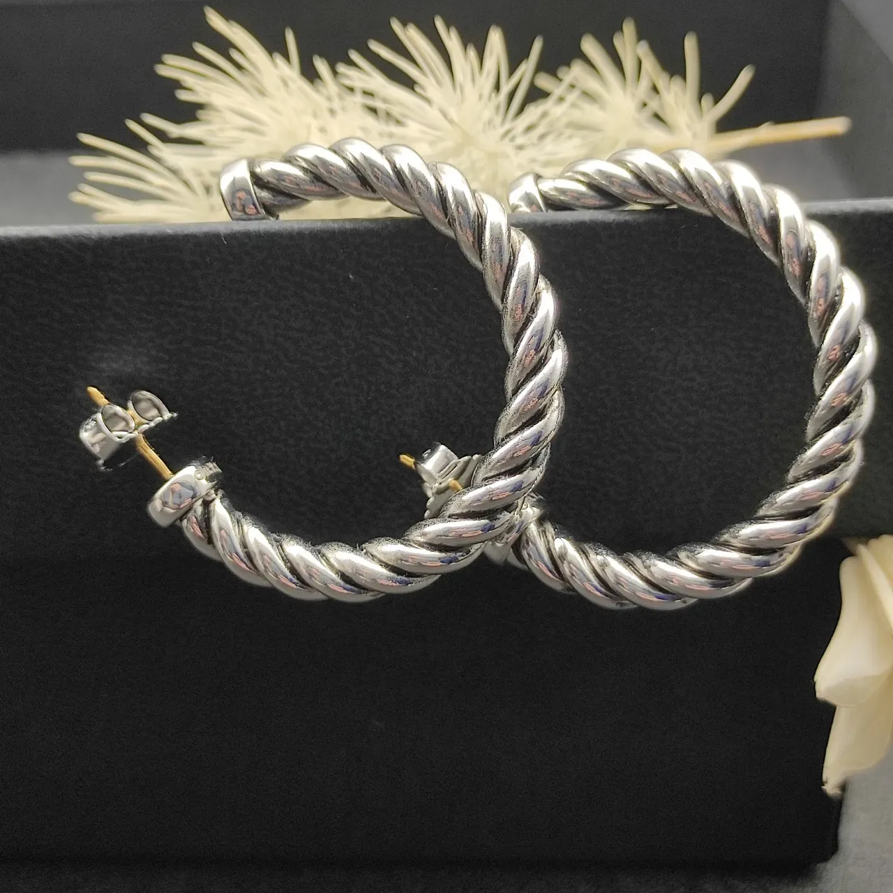 Silver Twisted Rope Hoop Earrings 8