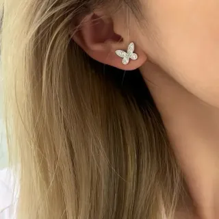 Silver White Butterfly-Shaped Pavé-Set Earrings