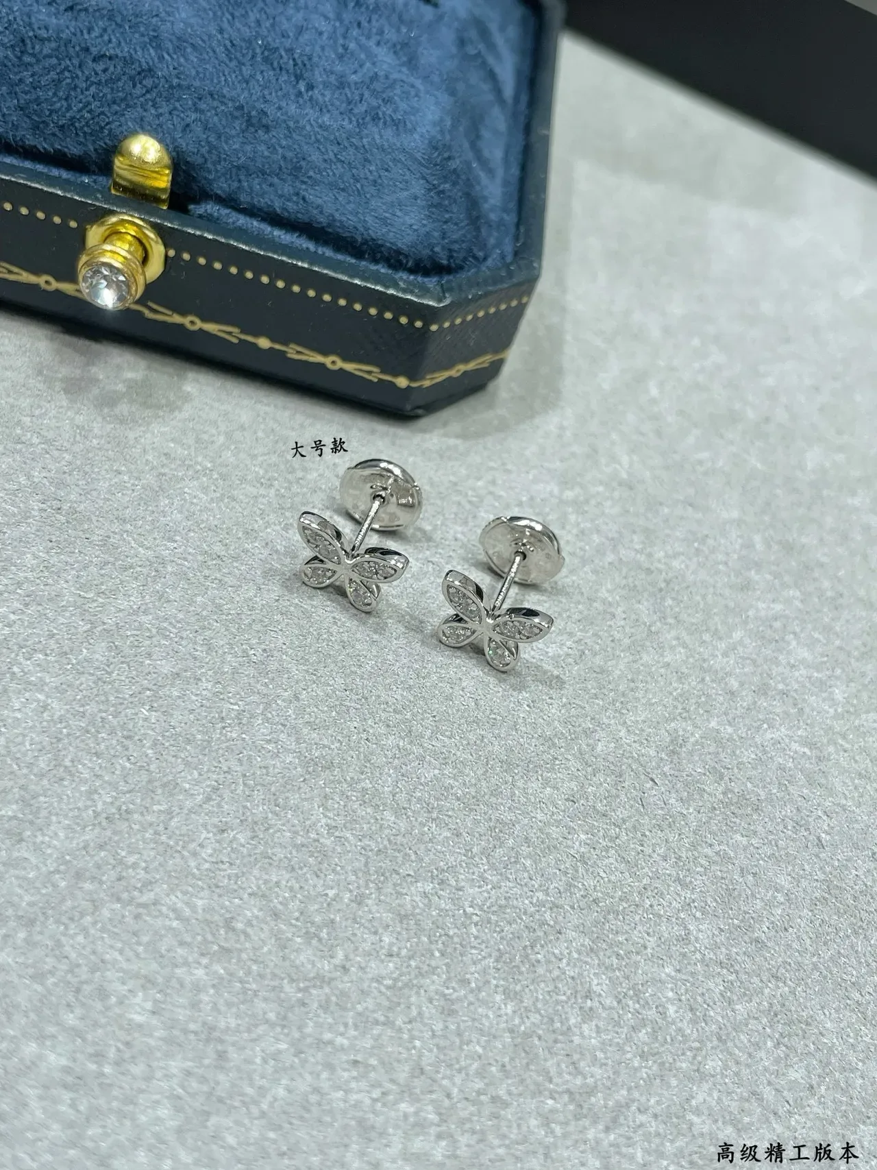 Silver White Butterfly-Shaped Pavé-Set Earrings 5