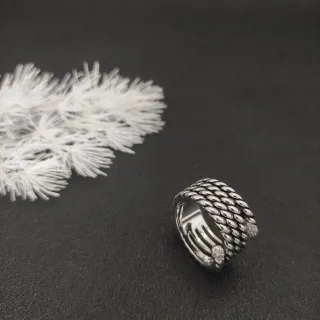 Silver White Coiled Scale-Textured Band Multi-Row Wrap Design Ring