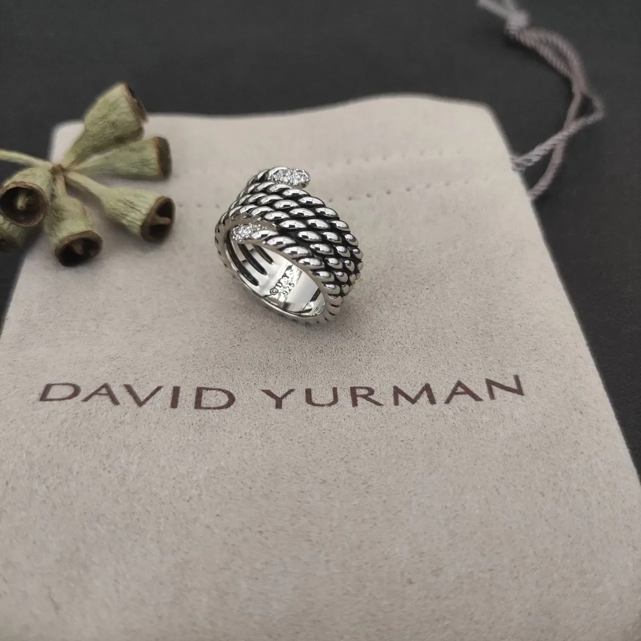 Silver White Coiled Scale-Textured Band Multi-Row Wrap Design Ring 3