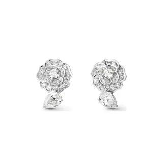 Silver White Floral Pavé Pear-Shaped Drop Earrings