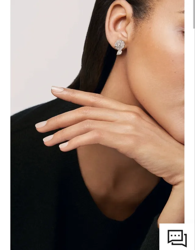 Silver White Floral Pavé Pear-Shaped Drop Earrings 2