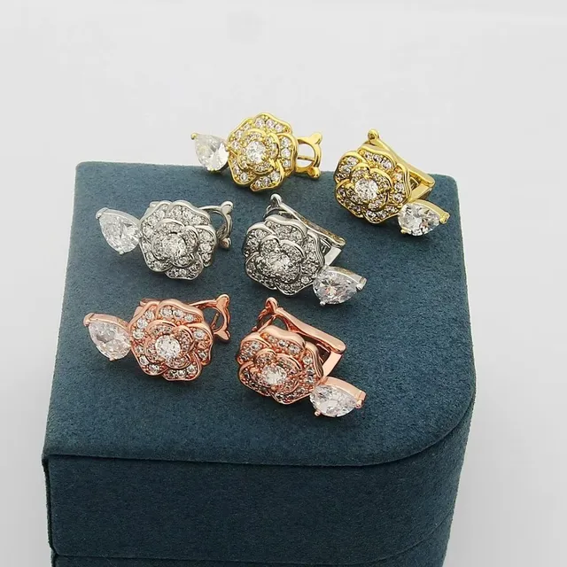 Silver White Floral Pavé Pear-Shaped Drop Earrings 3