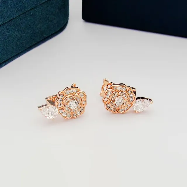 Silver White Floral Pavé Pear-Shaped Drop Earrings 4