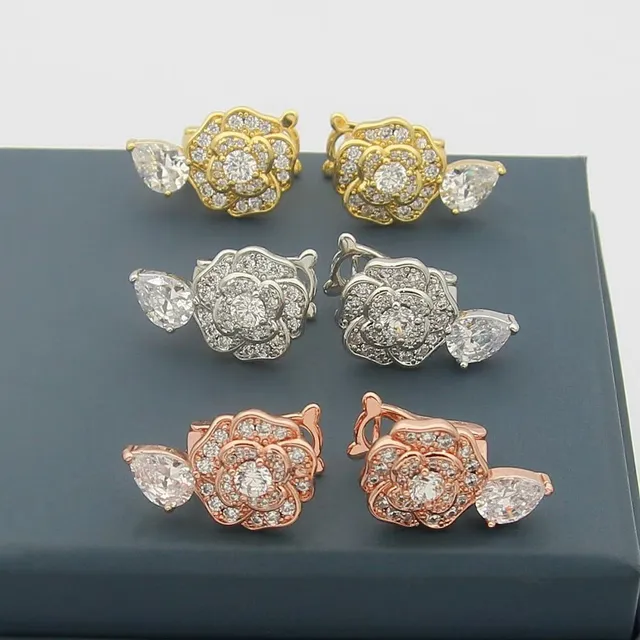 Silver White Floral Pavé Pear-Shaped Drop Earrings 9