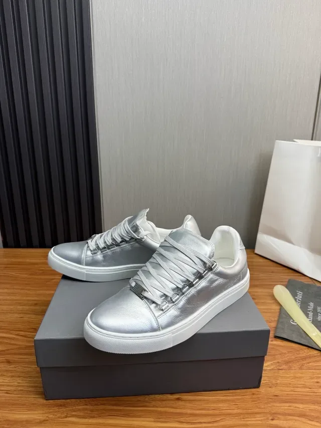 Silver White Metallic Leather Upper Rubber Cupsole Sneakers 3