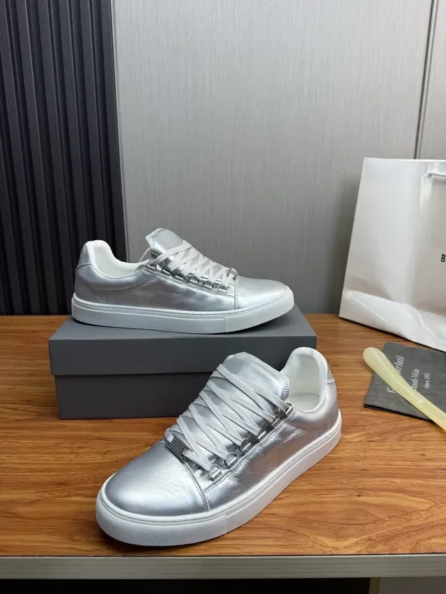 Silver White Metallic Leather Upper Rubber Cupsole Sneakers 4