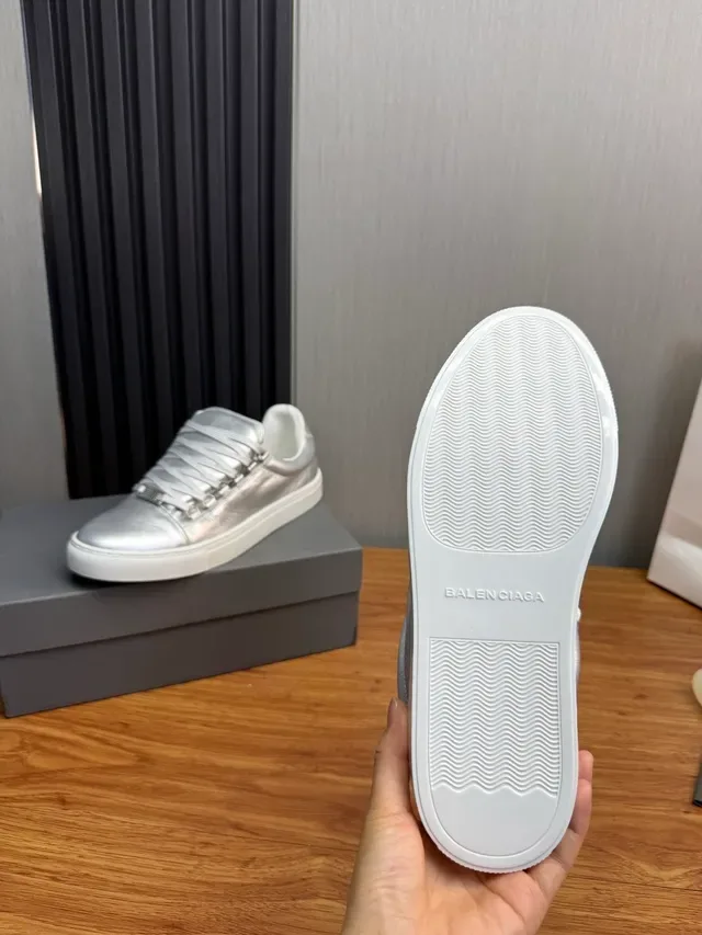 Silver White Metallic Leather Upper Rubber Cupsole Sneakers 11