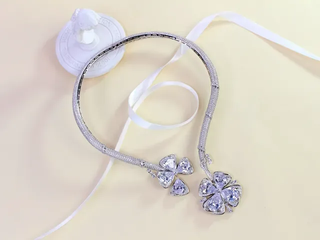 Silver White Pavé-Set Floral Pendant Necklace 8