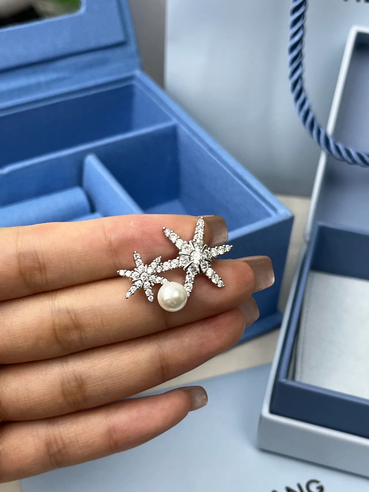 Silver White Starfish-Shaped Pave-Set Clear Stones Earrings 6