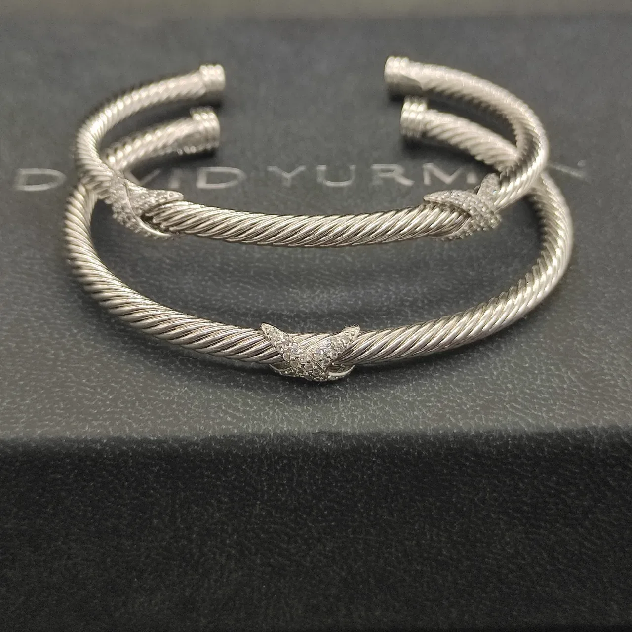 Silver White Twisted Rope Cable Pavé Stone Accents Bracelet 2