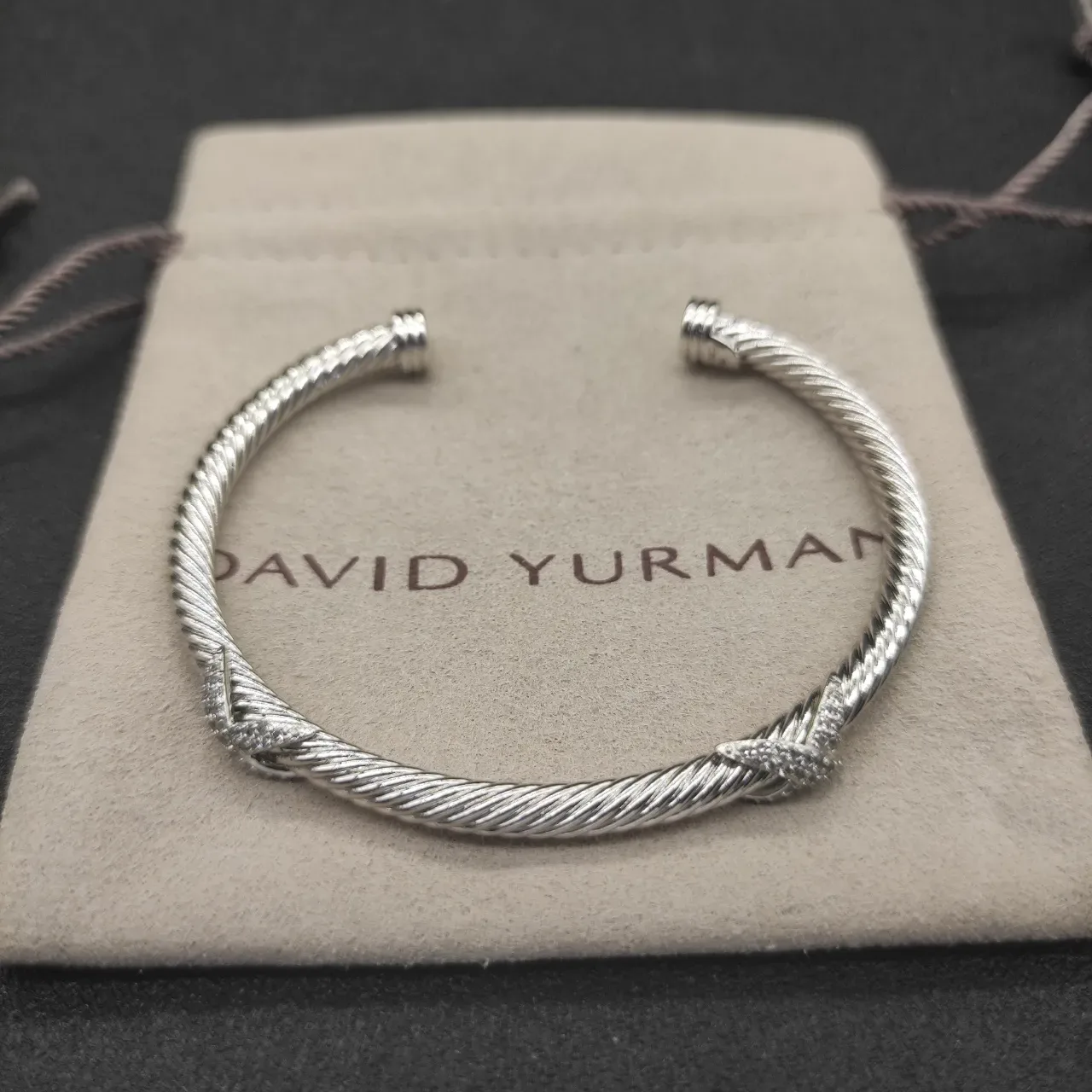 Silver White Twisted Rope Cable Pavé Stone Accents Bracelet 6