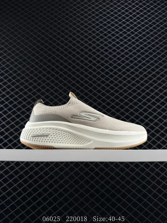 Skechers Beige White Slip-On Knit Mesh Upper Lifestyle Sneakers 5