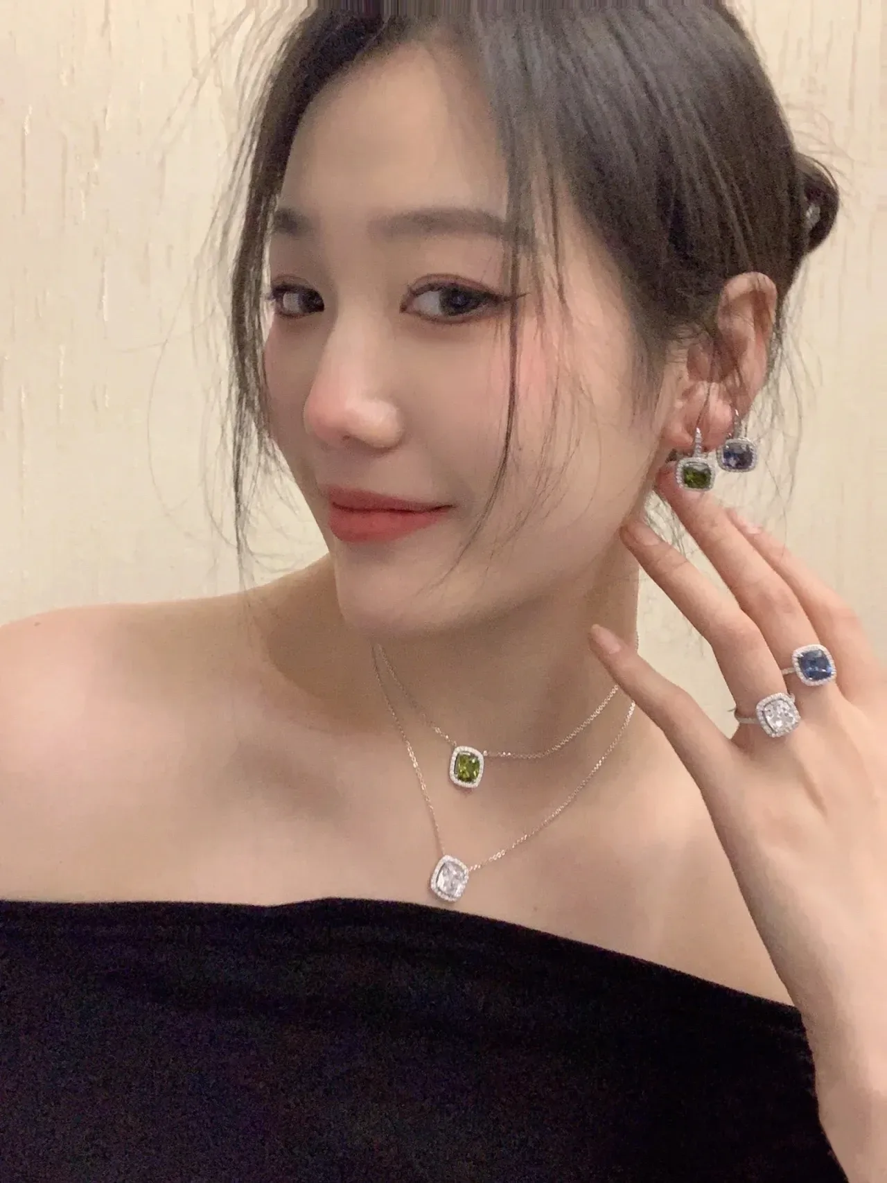 Square Blue Gemstone Halo Lever-Back Earrings 2