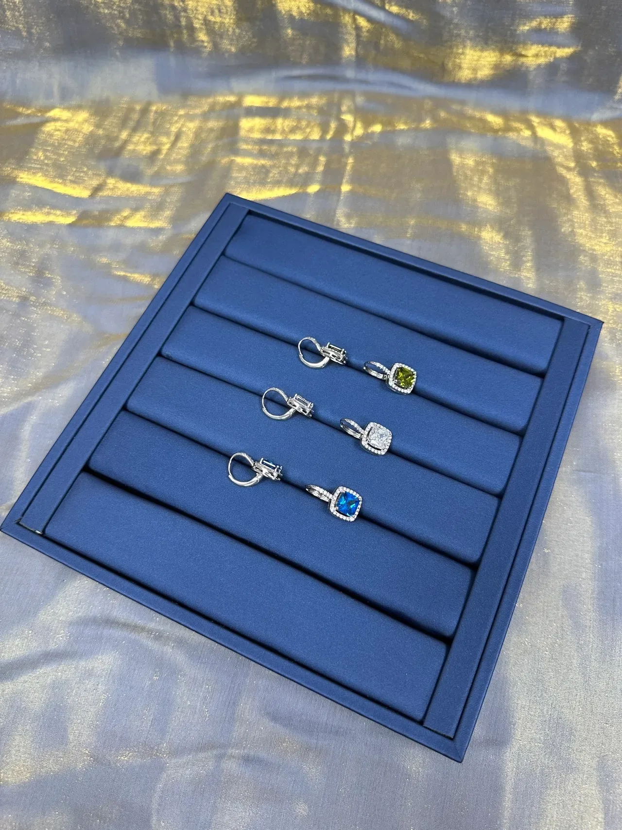 Square Blue Gemstone Halo Lever-Back Earrings 5