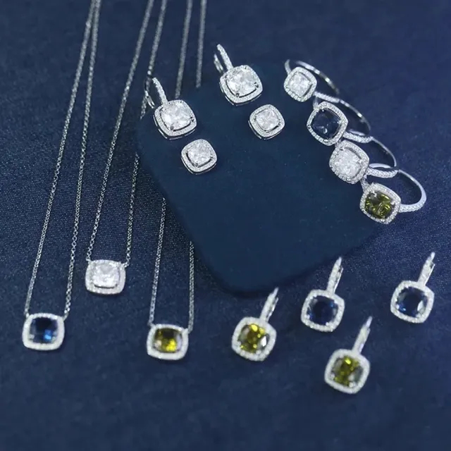 Square Cushion-Cut Green Gemstone Halo Earrings 3
