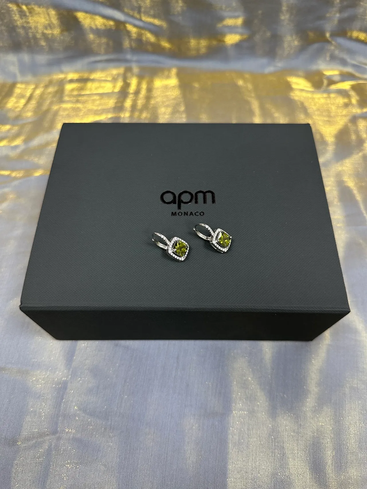 Square Cushion-Cut Green Gemstone Halo Earrings 7